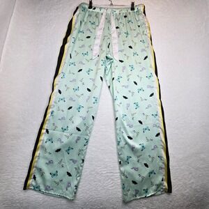 Victorias Secret Pajama Pants Womens L Butterfly Print‎ Lounge Sleepwear Satin